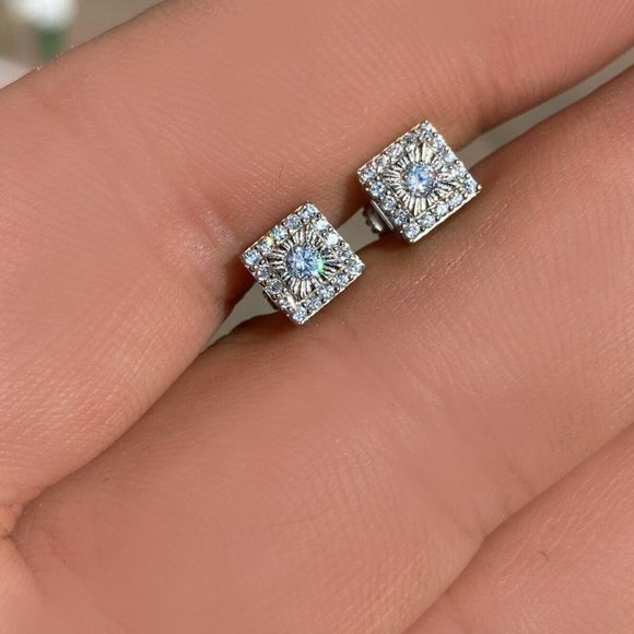 UNISEX Real Solid Sterling Silver Iced Earrings - Picture 5 of 8